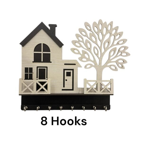 Wooden Key Holder for Wall – 8 Hooks